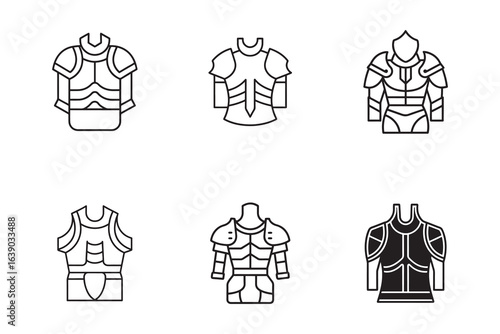 Collection of medieval armor vector icon designs for games history and protection representing strength and defense equipment