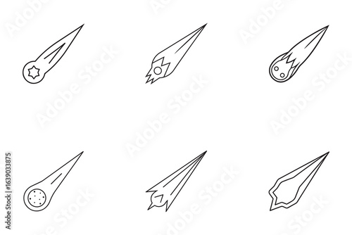 Collection of Meteor Icons Outline Vector Illustration Astronomy Elements Space Exploration Design