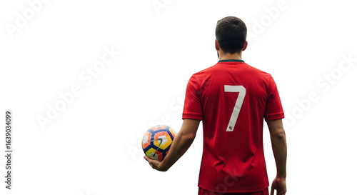 Soccer player with ball wears lucky number seven