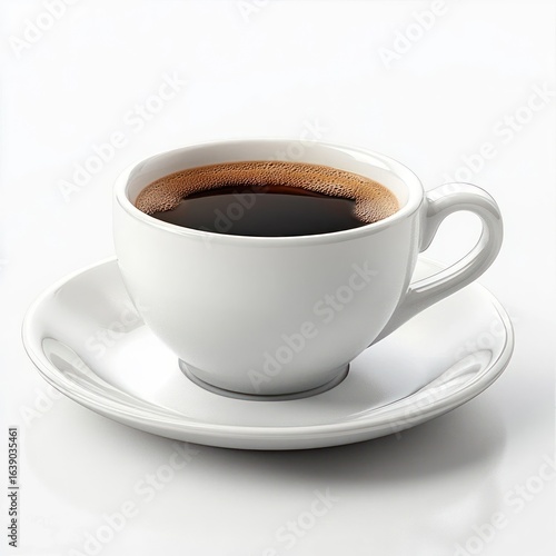 Wallpaper Mural A white ceramic cup filled with black coffee resting on a matching white saucer against a plain white background Torontodigital.ca