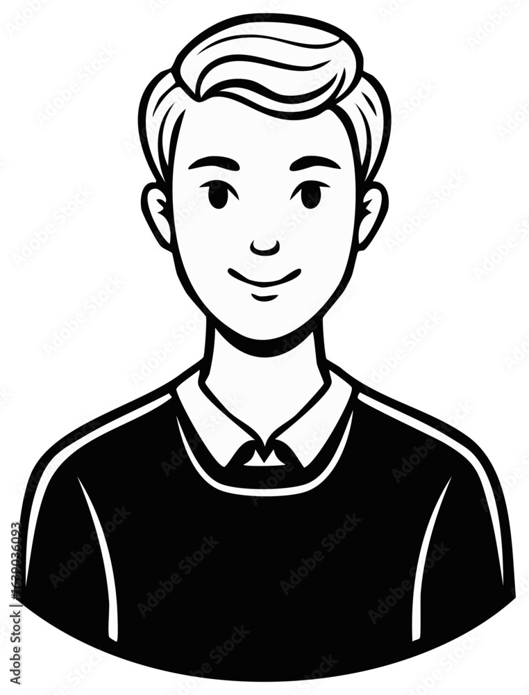 Friendly young man smiling in a clean black and white avatar illustration for profile Friendly young man smiling in a clean black and white avatar illustration for profile