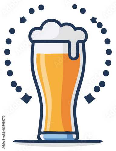 Isolated beer glass icon illustration, circle dot and star abstract decoration