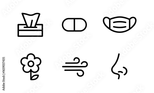 Simple line icons of allergies and cold remedies