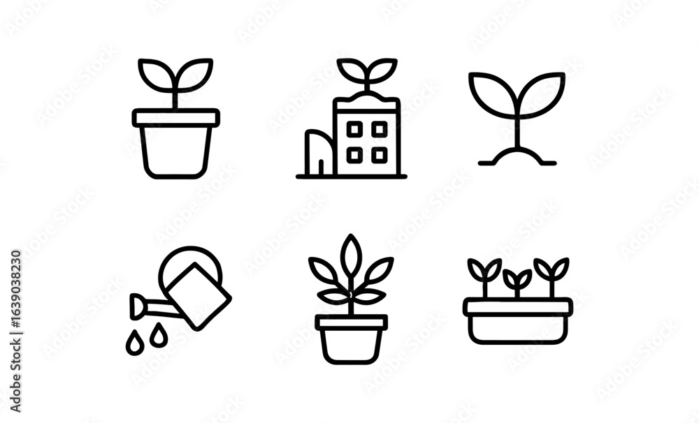 Minimalist plant growth icons collection for gardening and environmental design Minimalist plant growth icons collection for gardening and environmental design