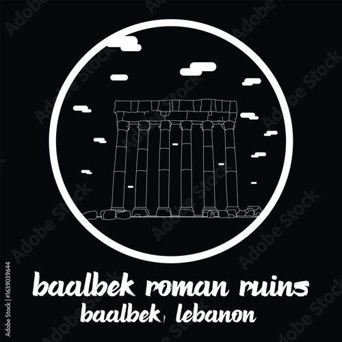 Circle Icon Baalbek Roman Ruins. Vector illustration
