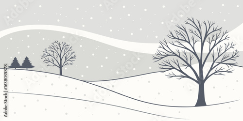 Serene Winter Landscape with Bare Trees and Falling Snowflakes