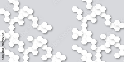 The white hexagons are elevated casting subtle shadows on the lilac background, The pattern is consistent across the entire image.