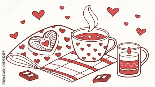 Valentine's day coffee and candle with hearts vector illustration romantic love holiday design element art