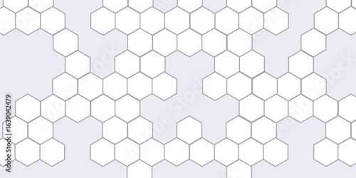 The white hexagons are elevated casting subtle shadows on the lilac background, The pattern is consistent across the entire image.
