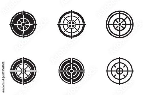 Collection of target icons in various designs ideal for security applications or visual representations of goals and objectives with a focus on precision