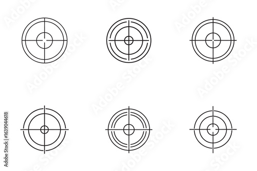 Collection of target icons on a white background concept for design project and presentation aiming for precision and clarity in various fields