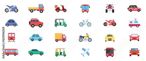Vehicle trendy solid icon collection. Vehicle, car, transportation, taxi, road, race, automobile solid fill icon collection set.