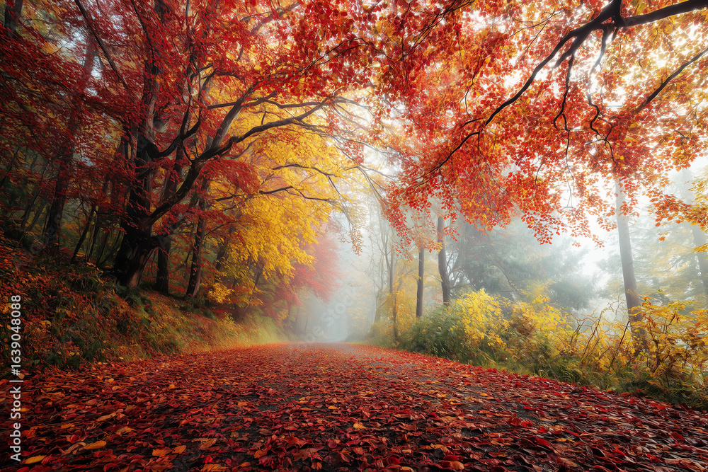 Fototapeta premium 紅葉が美しい森の道