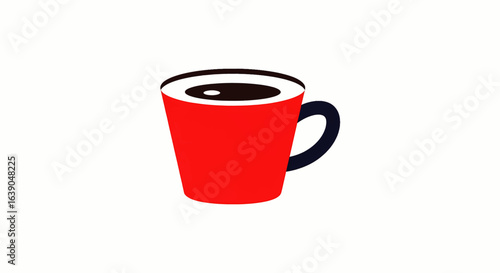 Minimalist icon of a bright red coffee mug filled with black coffee, symbolizing a morning routine or energy boost concept.