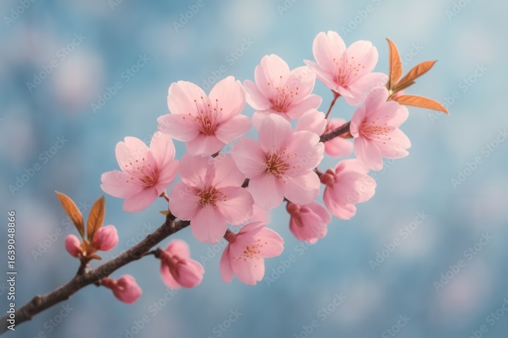 Obraz premium A delicate dance of pink blossoms against a serene blue sky