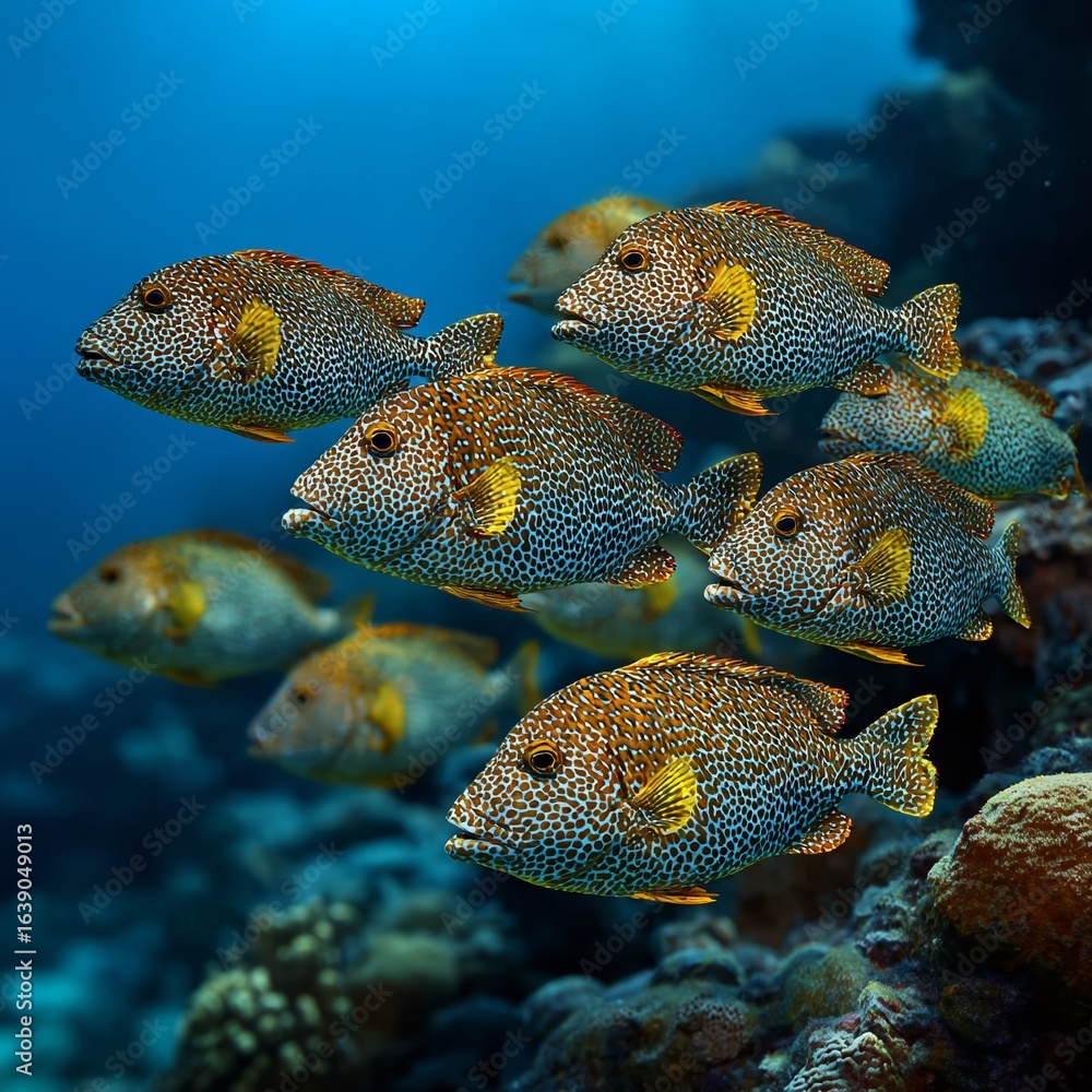 Obraz premium Stunning School of Fish in Perfect Formation A Breathtaking Underwater Scene of Oceanic Harmony