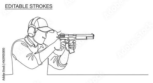One Line Drawing of Person Shooting Gun