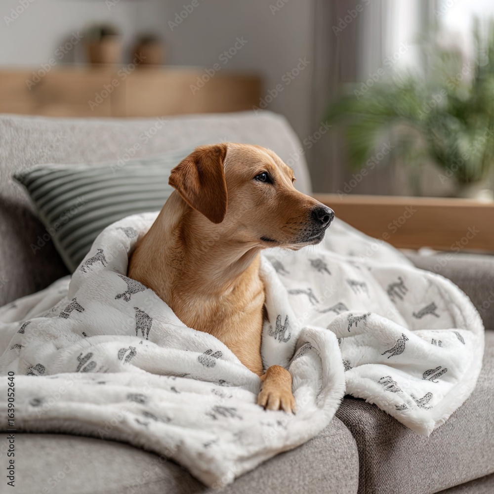 Obraz premium labrador retriever puppy sitting on a sofa
