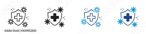Immune System multiple icon set , immune from flu germ icon, virus protection, hygiene shield, bacterial prevention, outline icons,  vector illustration