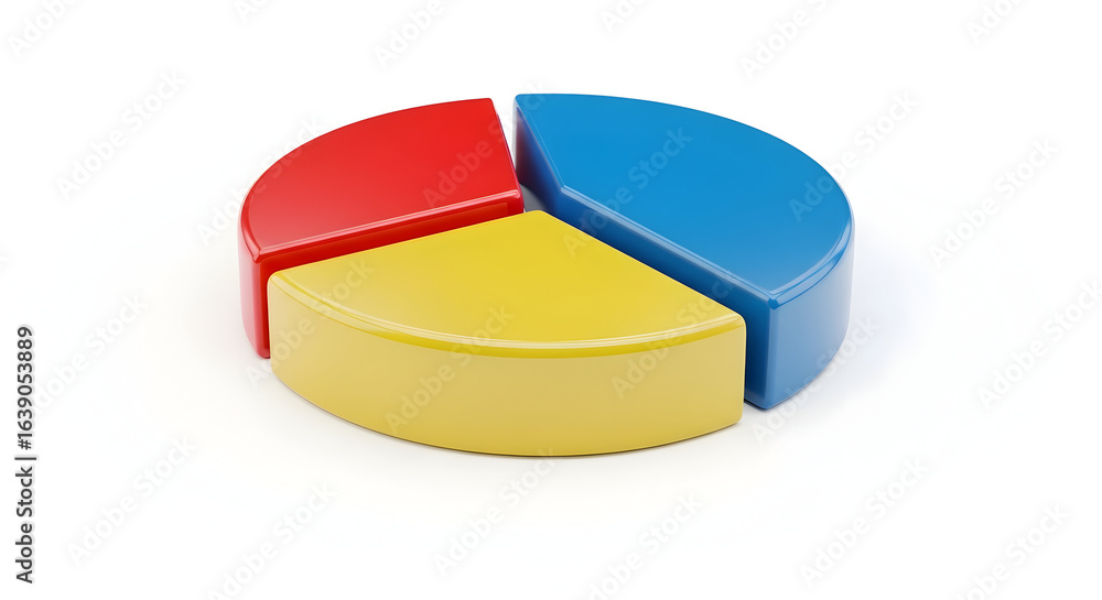 Fototapeta premium Three-Slice Pie Chart with Distinct Colors for Data Visualization