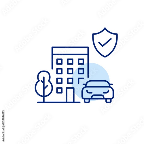 Certified city standards, safe public spaces, authenticated governance, compliant urban planning, reliable metropolitan security. Pixel perfect, editable stroke vector icon