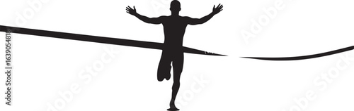 Silhouette of athlete winning a race, crossing finish line