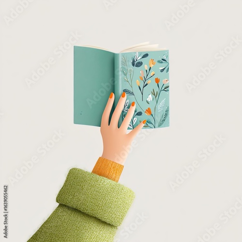 illustration vector female hand with book isolated whiye white background
