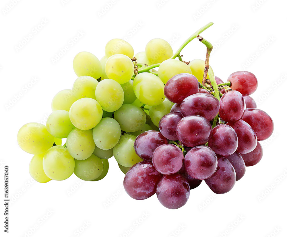 Fototapeta premium Bunch of fresh red and green grapes isolated on transparent background