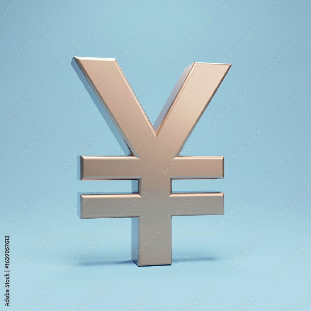 Obraz premium Elegant rose gold Japanese Yen symbol in 3D, a modern digital render representing Japan's economy, finance, and global currency exchange markets