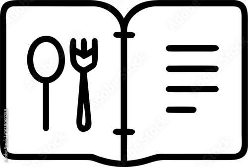 Charming illustration of a recipe book with a spoon and fork perfect for culinary themes