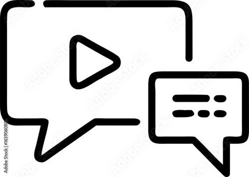 Modern streaming play button icon integrated with a chat bubble for live broadcasts