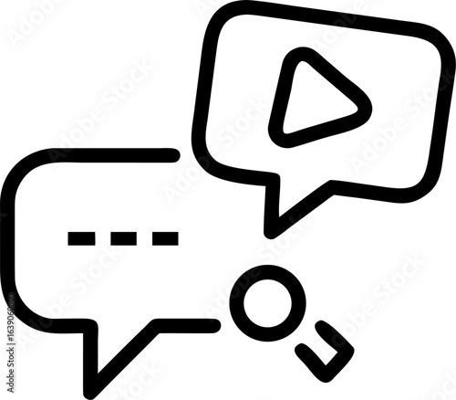 Modern streaming play button icon with integrated chat bubble for live broadcast interfaces