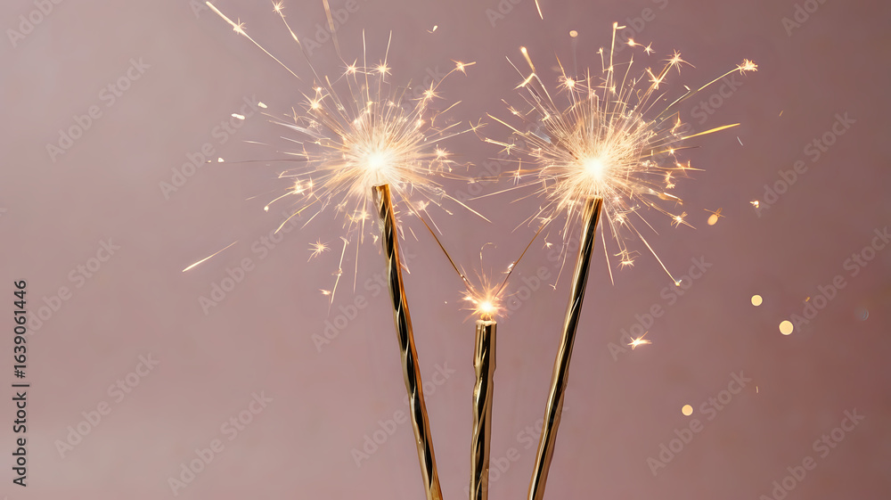 Fototapeta premium Sparkling Birthday Sparklers on Soft Pink Background