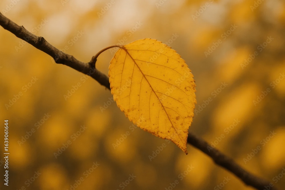 Obraz premium A solitary leaf rests on a blurred backdrop of warm hues
