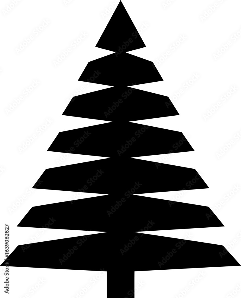 Fototapeta premium Black Silhouette Evergreen Tree Against White Background Minimalist Design