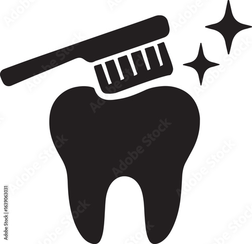 Brushed teeth sparkle silhouette icon representing dental hygiene, clean teeth, and oral care shine.