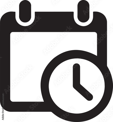Calendar and clock overlap silhouette icon representing time management, scheduling, and productivity.