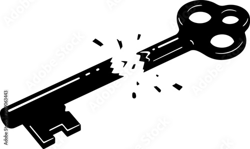 Broken Key Illustration Depicting Failure Damage and Loss on White Background