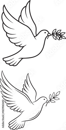 Vector illustration of doves with an olive branch as a symbol of peace and a peaceful world.