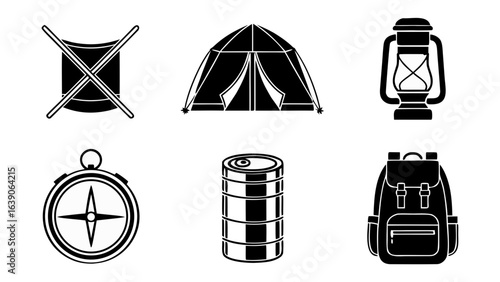 Camping gear icons set vector illustration