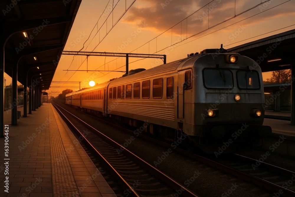 Naklejka premium A Train's Journey into the Evening