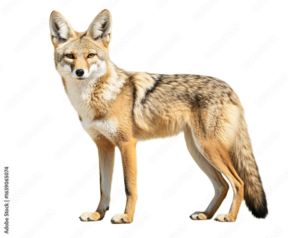 Fototapeta premium Coyote standing, isolated on transparent background