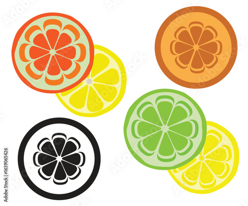 Citrus fruit set with oranges lemons limes and grapefruits in a fresh seamless pattern design