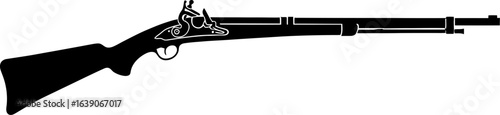 Silhouette Of A Vintage Musket Against White Background Black And White Firearm