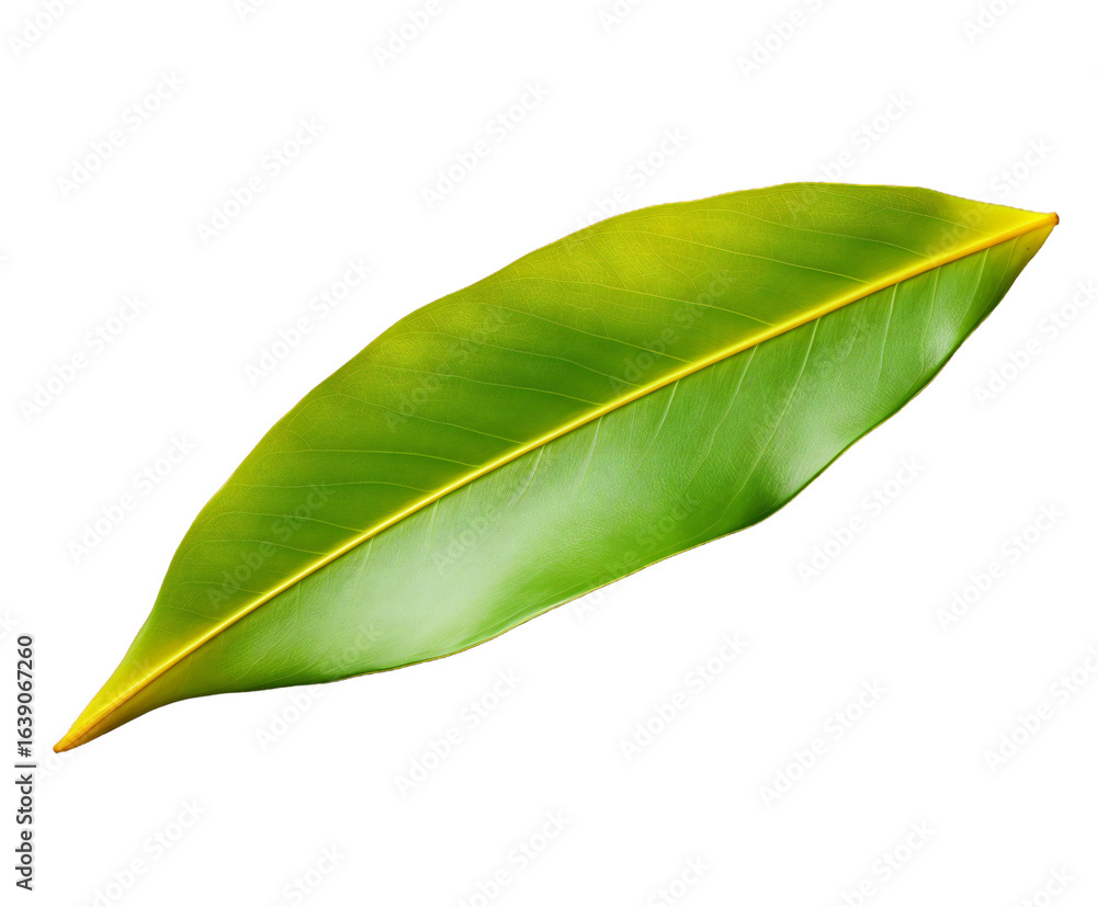 Obraz premium Single green leaf isolated on transparent background