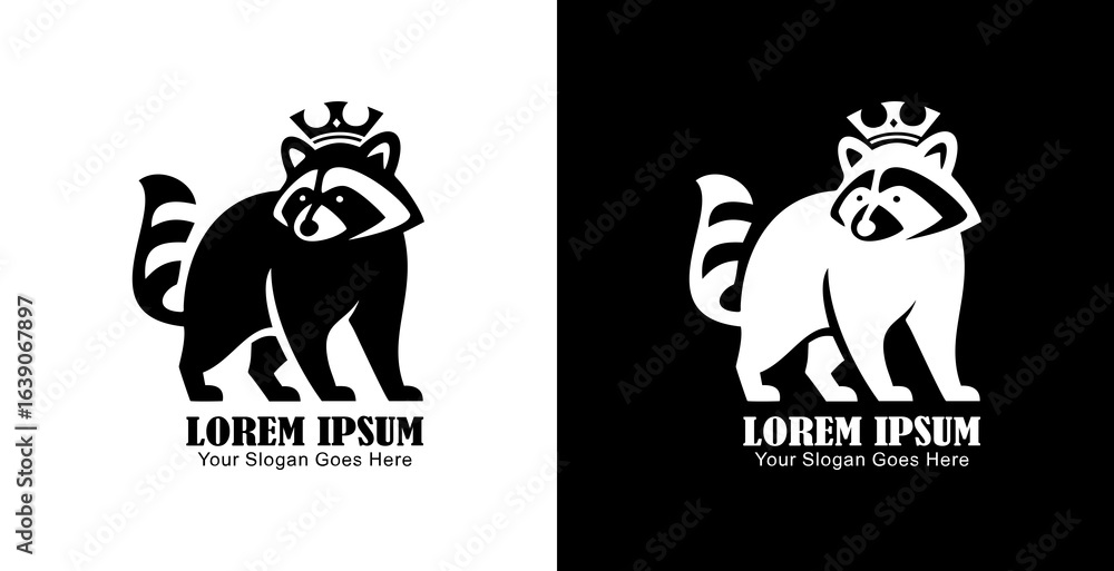 Fototapeta premium Raccoon logo design wearing a crown with a simple modern shape