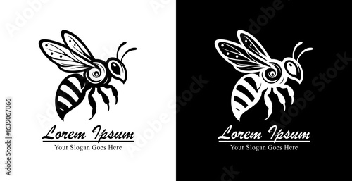 Bee shaped logo design with modern tribal art style