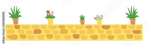 石畳の上に鉢植えの植物が乗っているイラスト