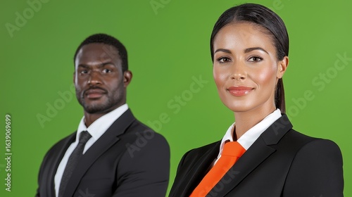 Confident Business Professionals Portrait Green Screen Background