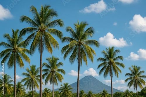 Wallpaper Mural A Vibrant Panorama of Coconut Trees under a Clear Blue Sky with Distant Mountains Torontodigital.ca
